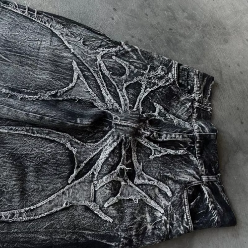 Hand-Made Phantom collection ; Spider Embroidered Patch Denim