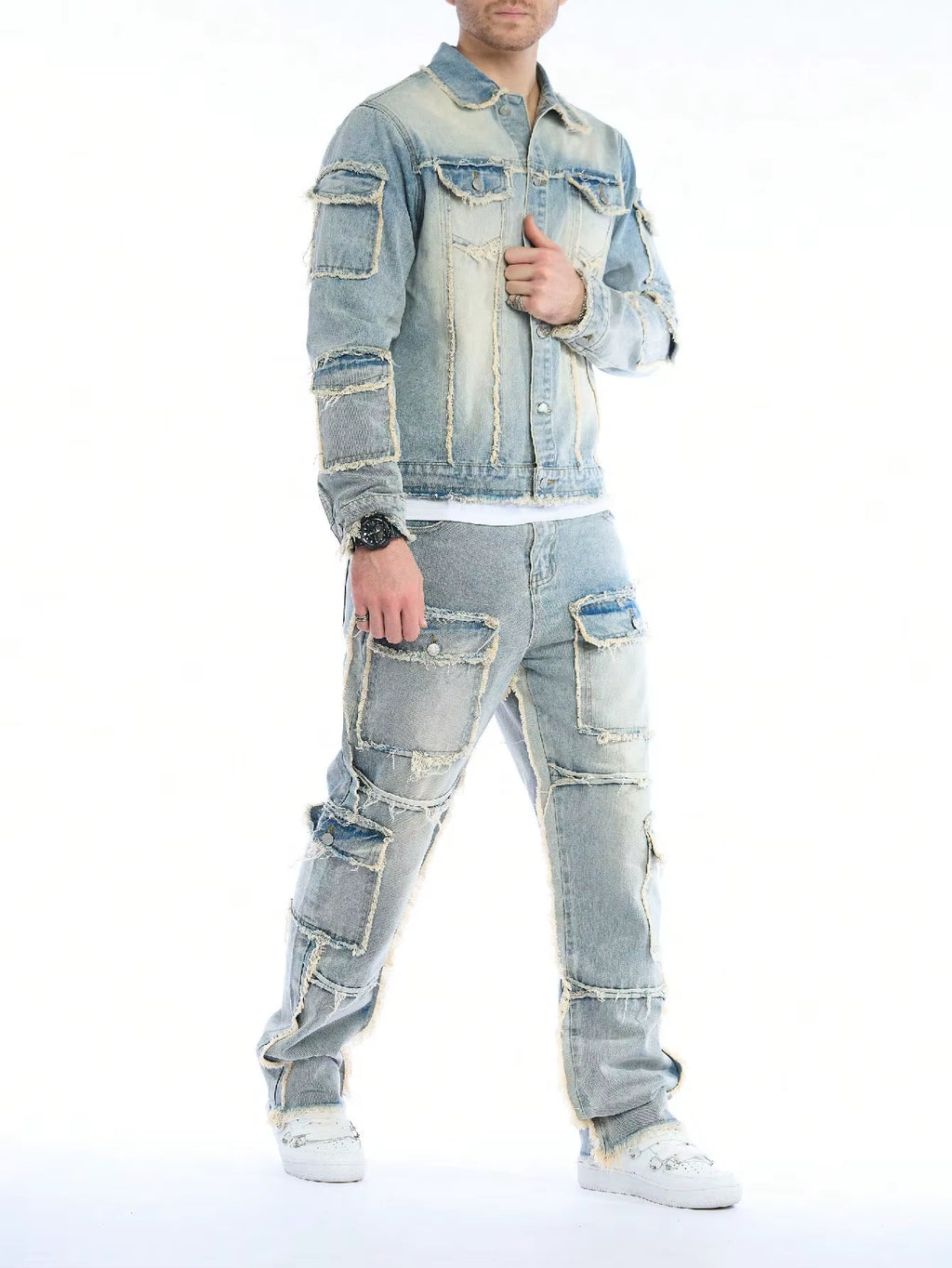 Custom Pure Y-Denim  Washed Two-Piece Set (Jeans + Denim Jacket) - Phantom collection