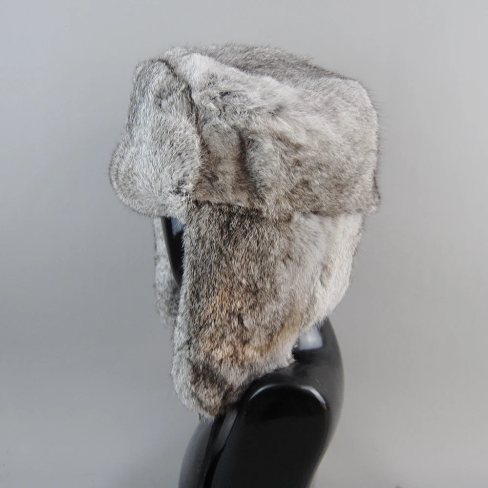 Real Rabbit Fur Casquette Bomber - 