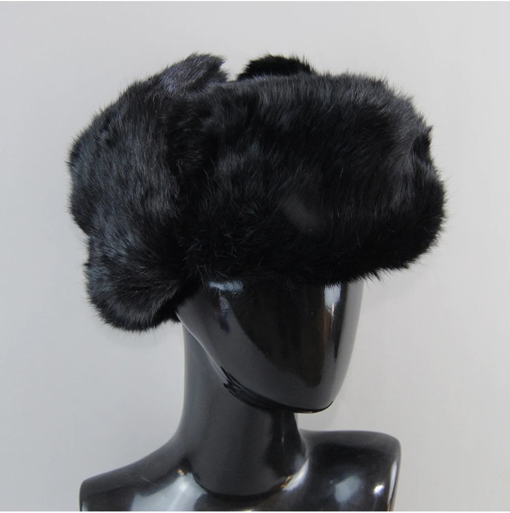 Real Rabbit Fur Casquette Bomber - 