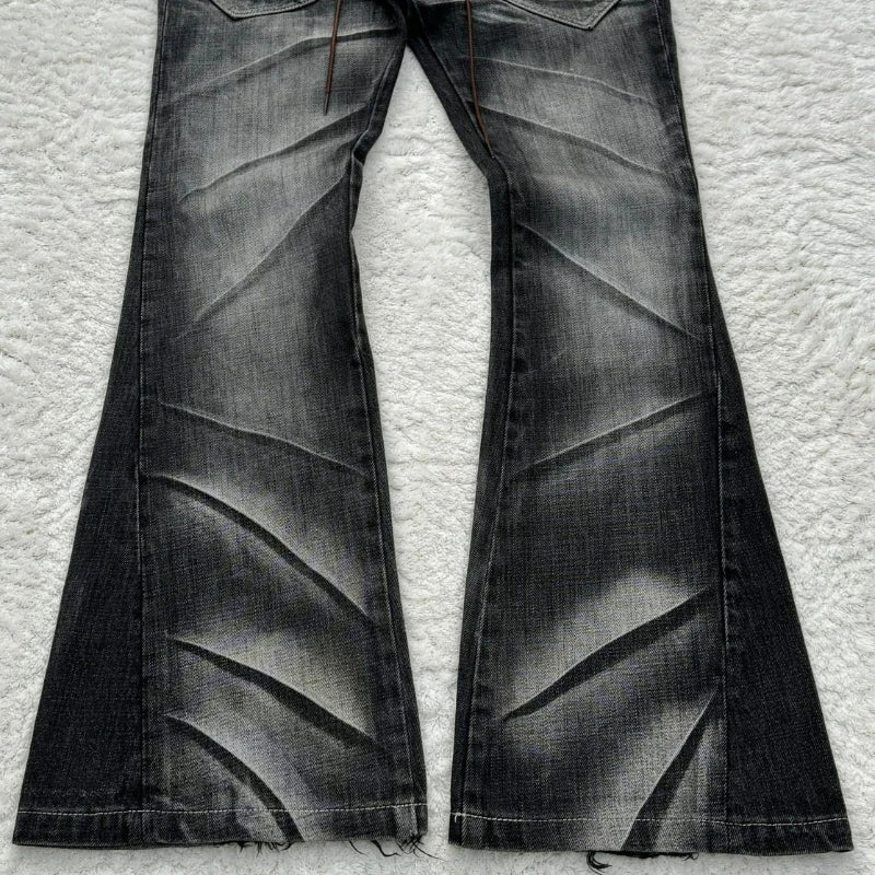 Noir Distressed Cured Denim Flare Jeans   01 / 01 
