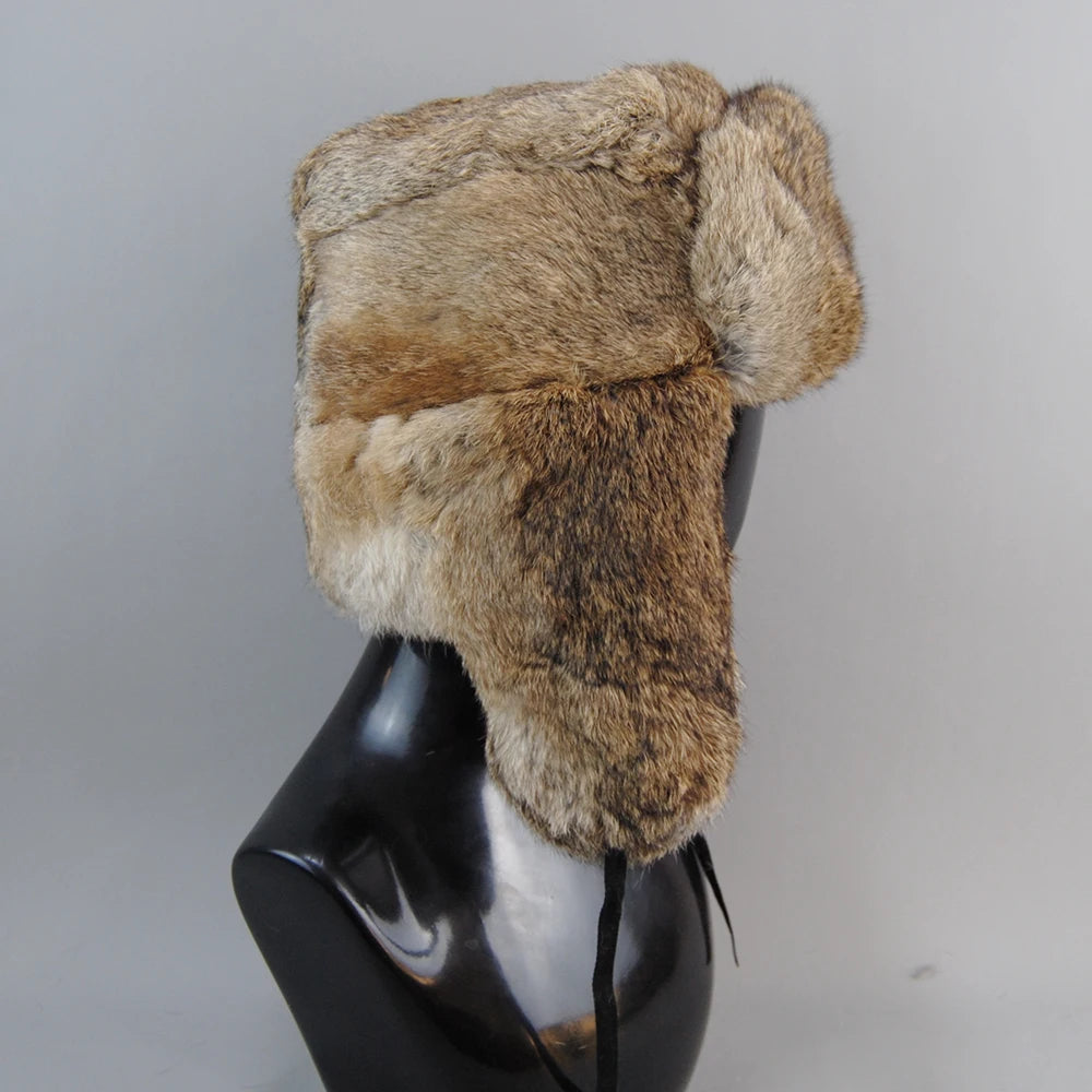 Real Rabbit Fur Casquette Bomber - 