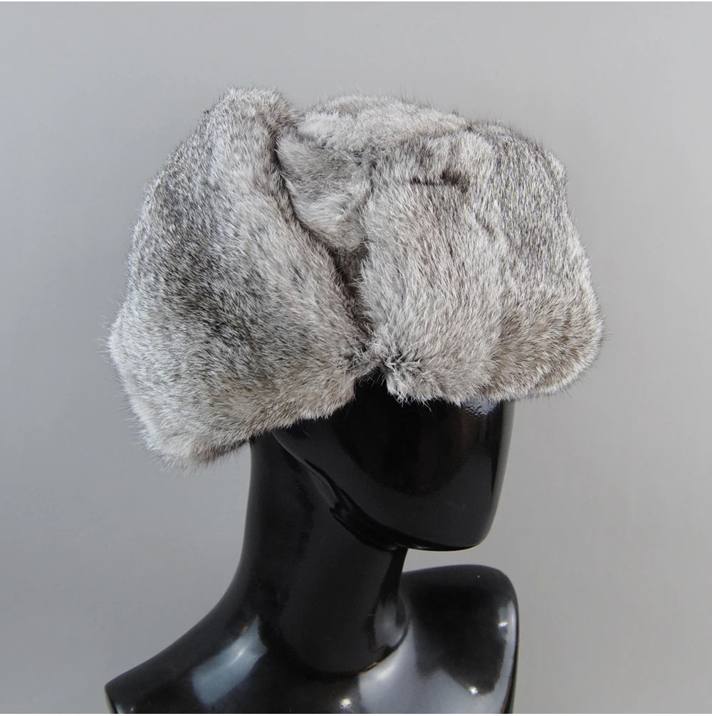 Real Rabbit Fur Casquette Bomber - 