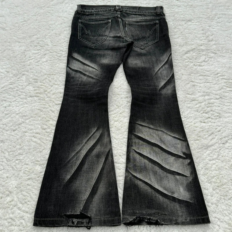 Noir Distressed Cured Denim Flare Jeans   01 / 01 