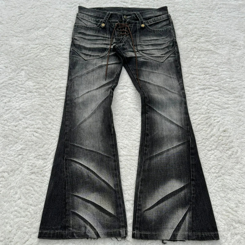 Noir Distressed Cured Denim Flare Jeans   01 / 01 