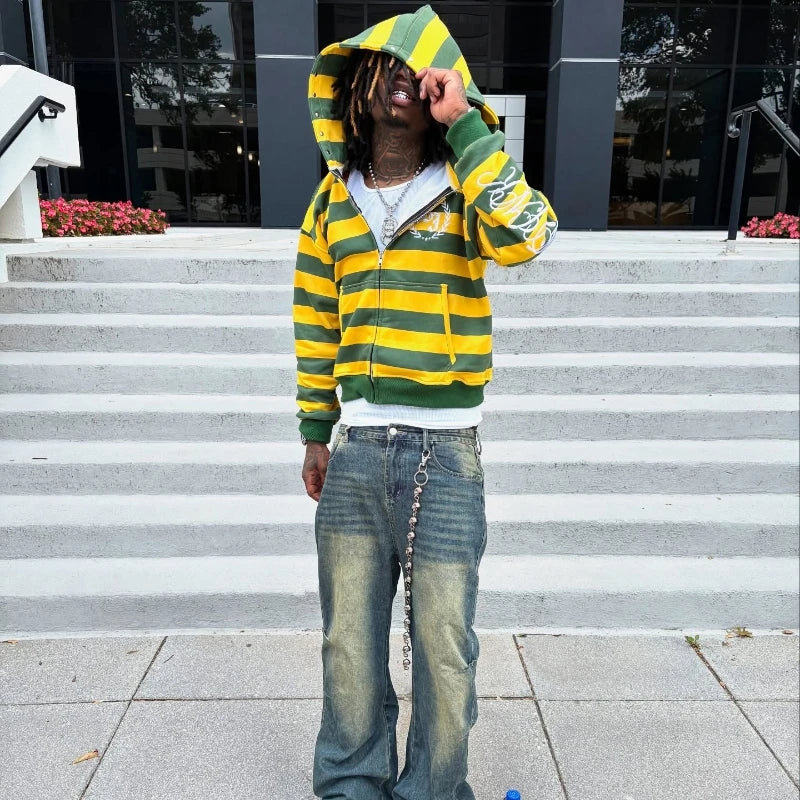  JapnS Street Kid Zip up Striped Hoodie 