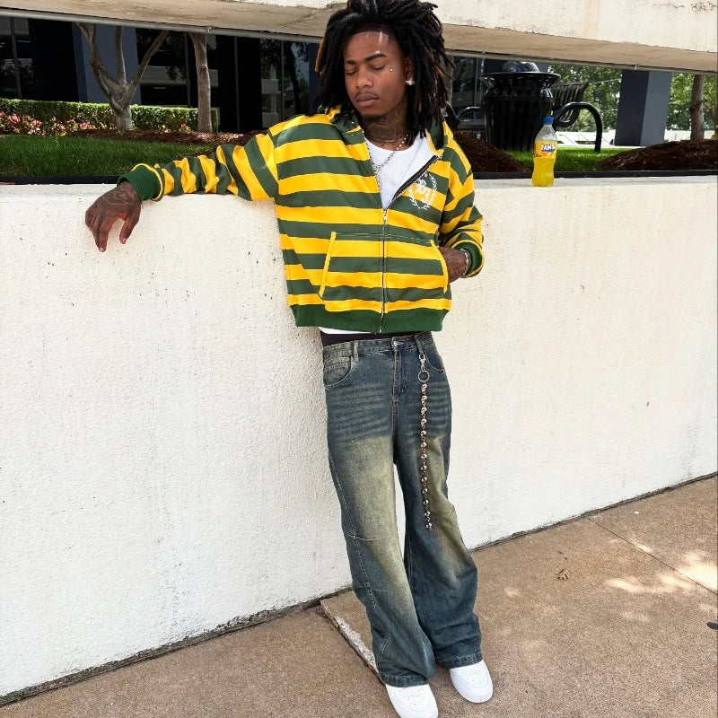  JapnS Street Kid Zip up Striped Hoodie 
