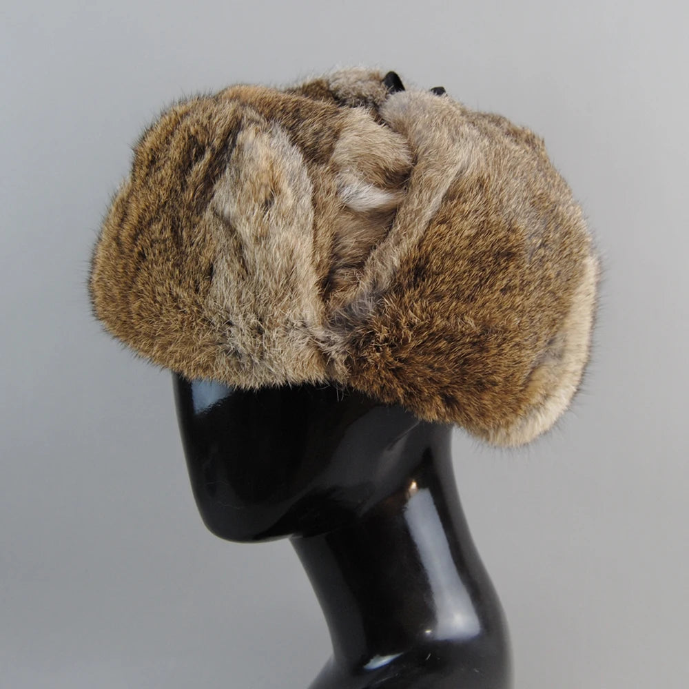 Real Rabbit Fur Casquette Bomber - 
