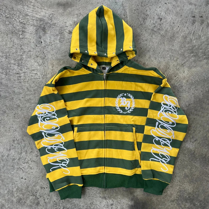 JapnS Street Kid Zip up Striped Hoodie 