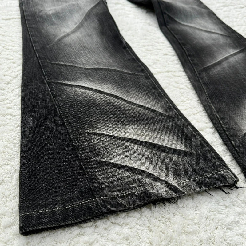 Noir Distressed Cured Denim Flare Jeans   01 / 01 