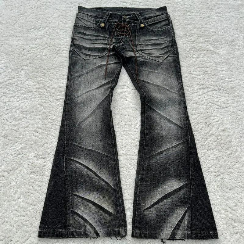 Noir Distressed Cured Denim Flare Jeans   01 / 01 