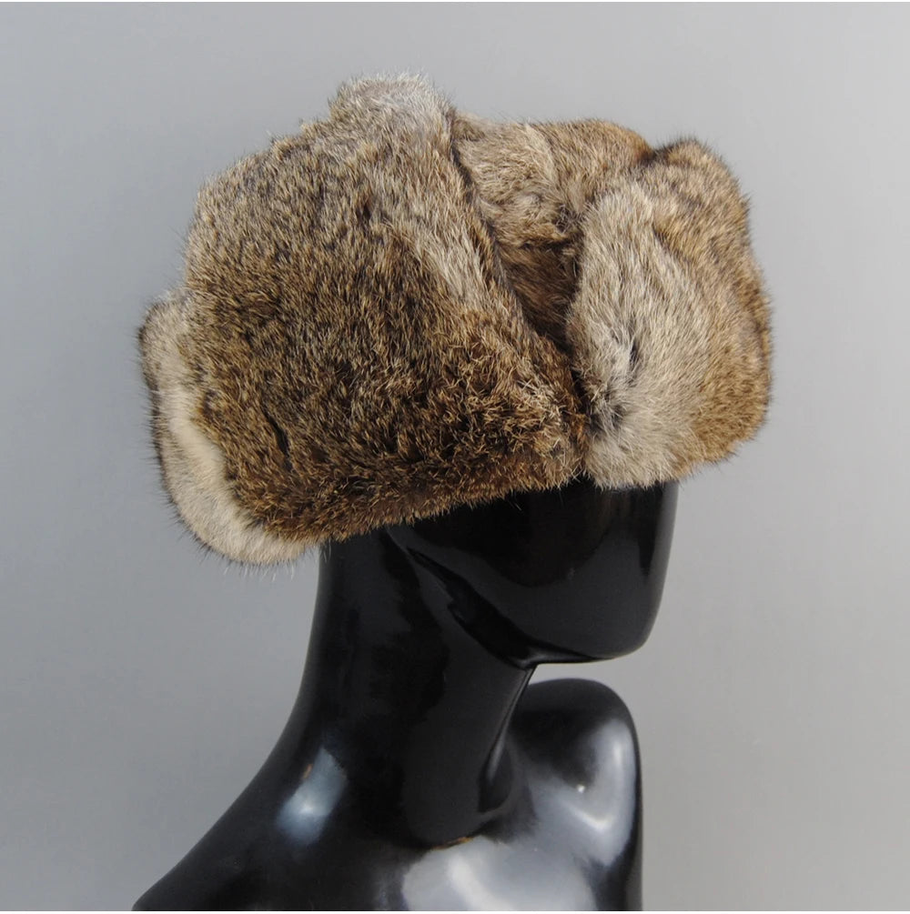 Real Rabbit Fur Casquette Bomber - 