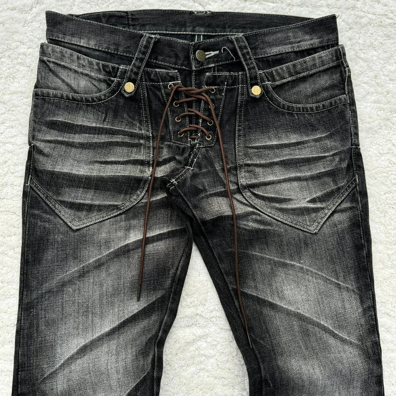 Noir Distressed Cured Denim Flare Jeans   01 / 01 