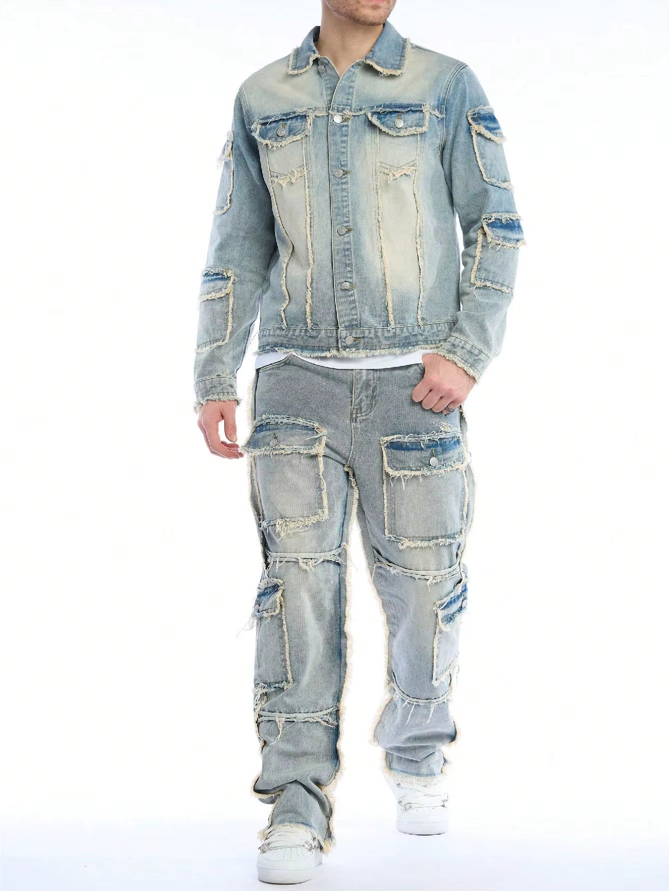 Custom Pure Y-Denim  Washed Two-Piece Set (Jeans + Denim Jacket) - Phantom collection