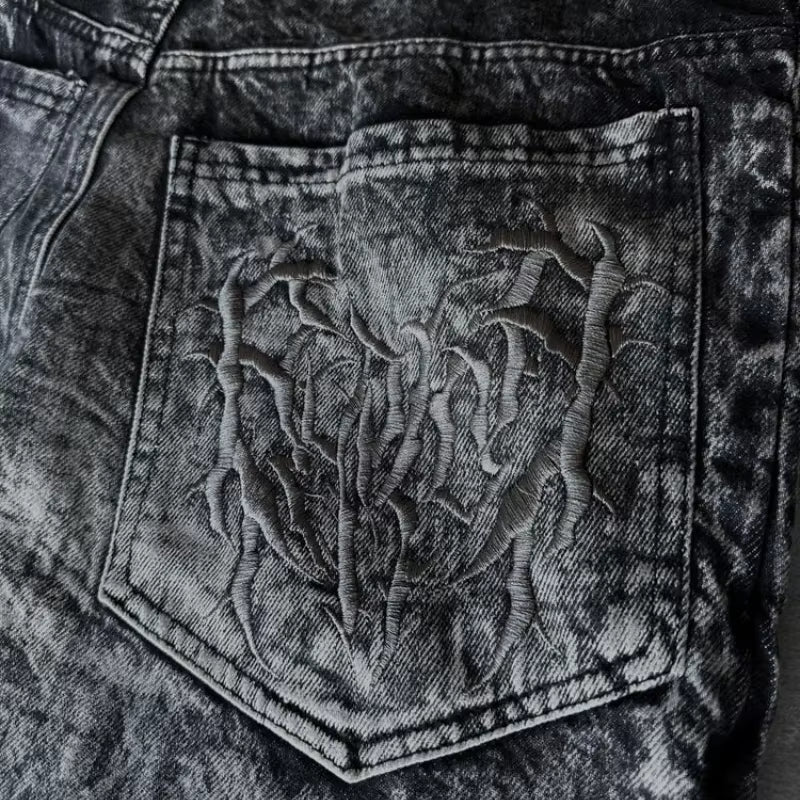 Hand-Made Phantom collection ; Spider Embroidered Patch Denim